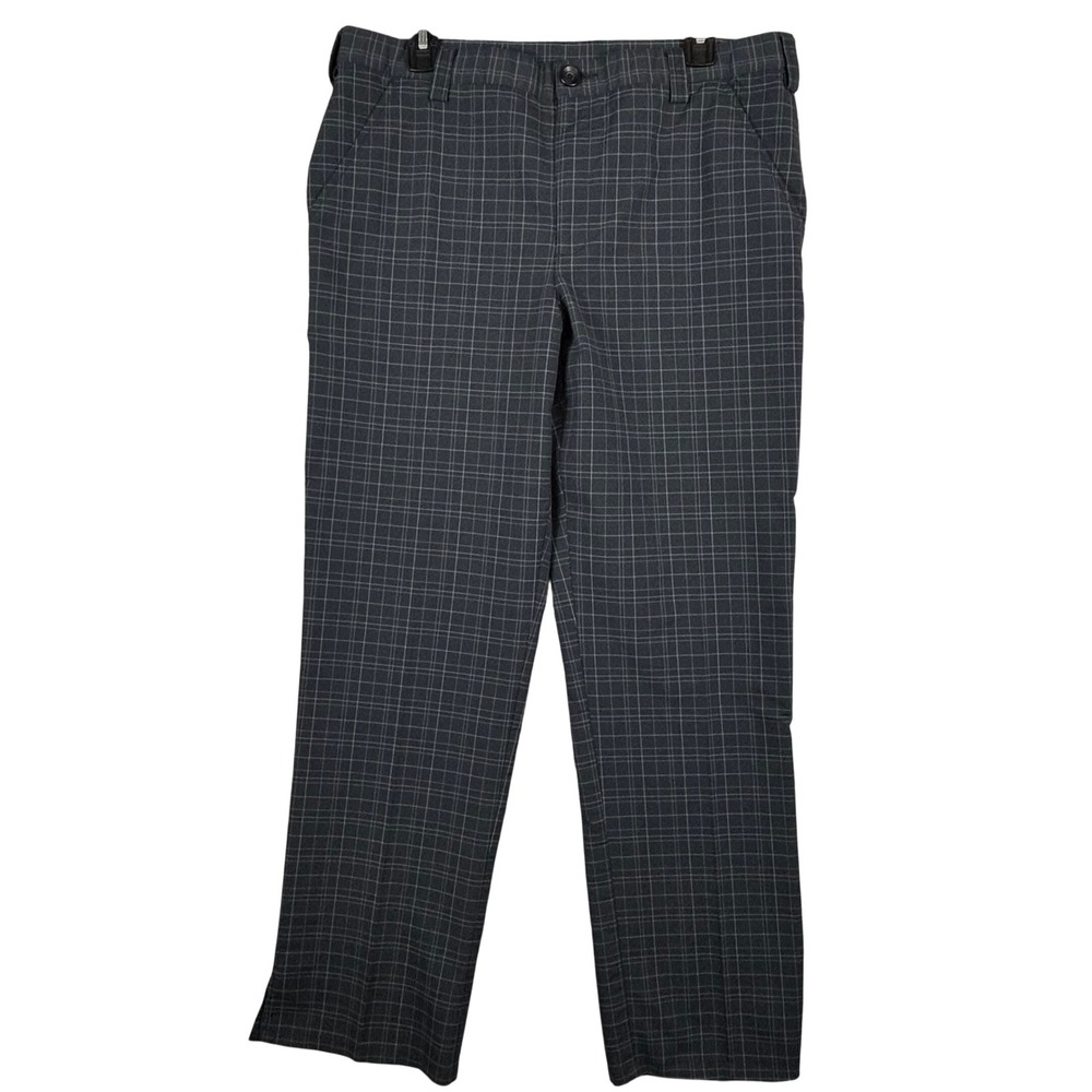 Under Armour Mens Golf Pants 34/30 Grey Plaid Grid Performance Stretch Chino